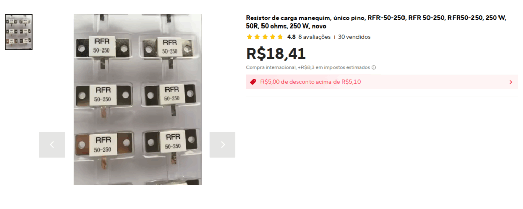 Diagrama de ligação dos resistores da carga de 50 Ω