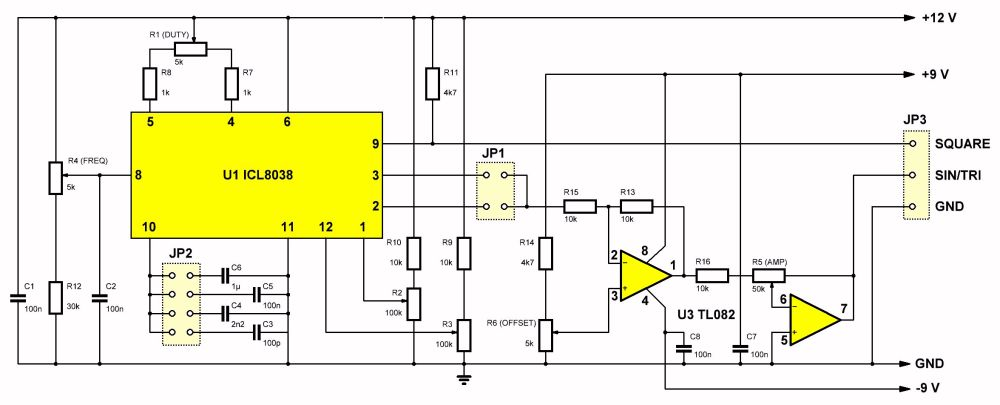 Esquema elétrico do gerador de funções ICL8038