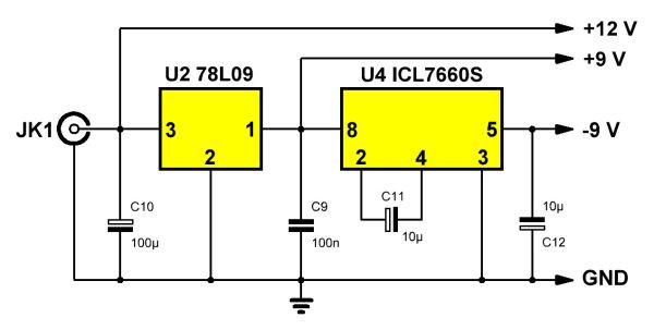 Esquema da fonte simétrica (±9 V)