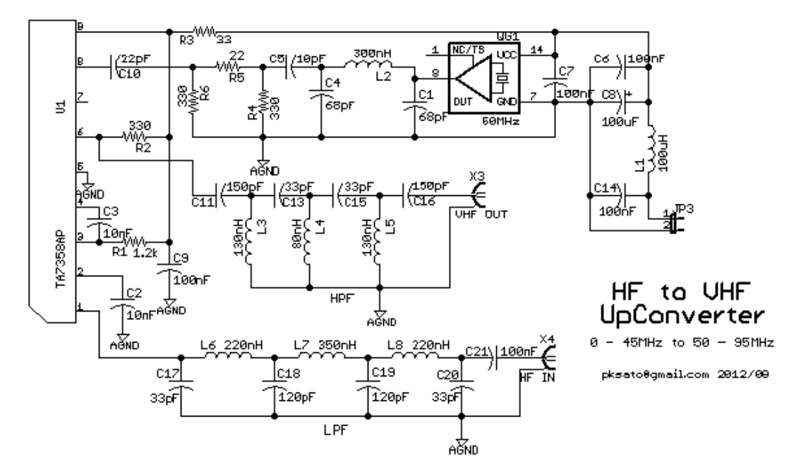 Esquema elétrico do upverter HF para VHF com o TA7358