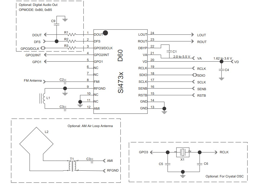 Esquema de ligação do Si473x (D60)