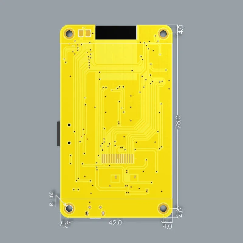 Technische Zeichnung mit den Abmessungen der Platine